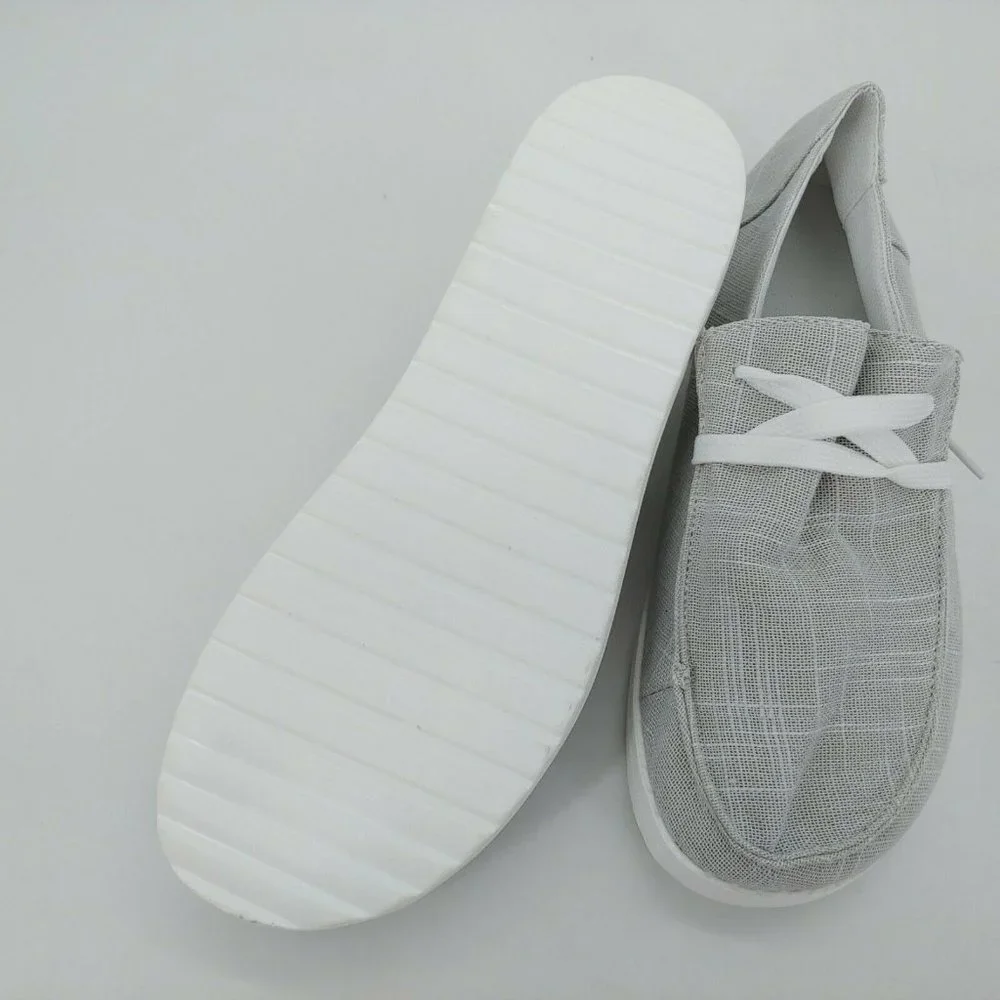 Womens Canvas‎ Lace Up Boat Shoe Sneaker Light Gray EUR 37 NEW